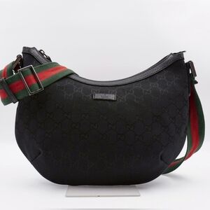 CD21 💖 GUCCI Monogram Web Halfmoon Crossbody Bag